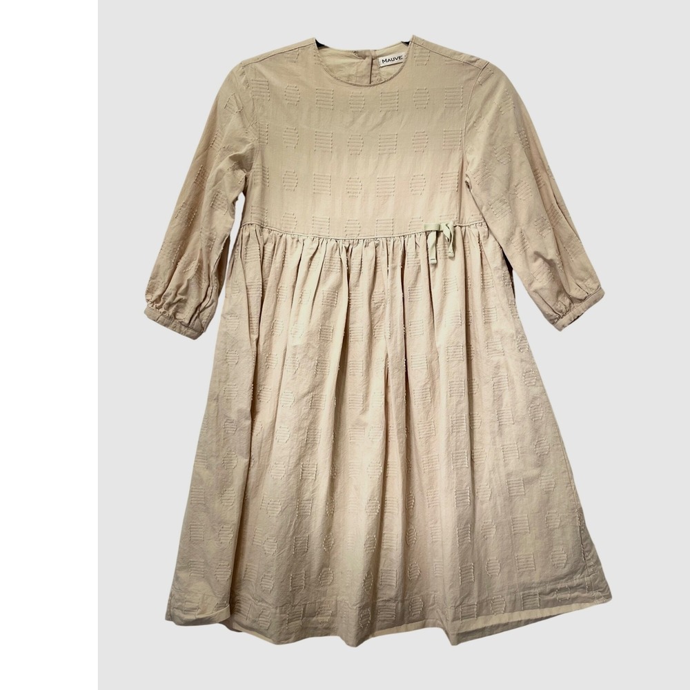 Mauve Dress Girls 12Y‎ Beige Cotton Hemp Textured Boho 3/4 Sleeve